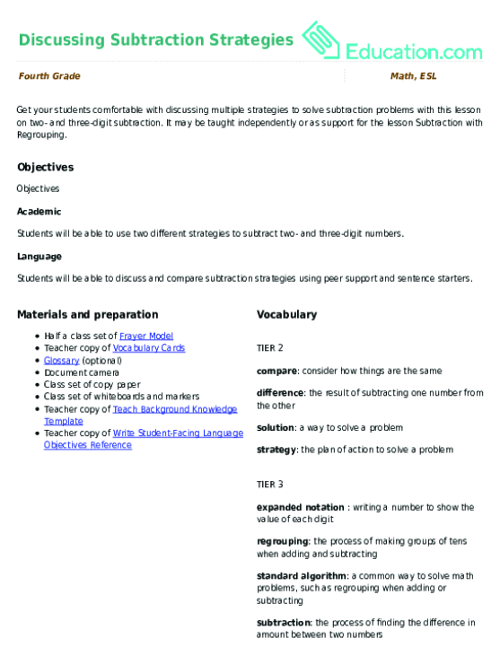 Discussing Subtraction Strategies