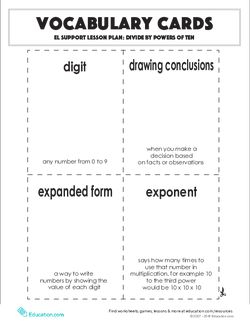 Vocabulary Cards: Divide by Powers of Ten