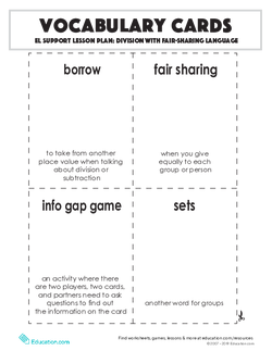 Vocabulary Cards: Division with Fair-Sharing Language