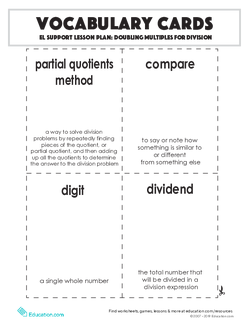 Vocabulary Cards: Doubling Multiples for Division