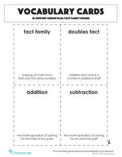 Vocabulary Cards: Fact Family Houses