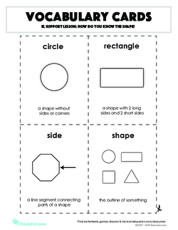 Vocabulary Cards: EL Support Lesson: How Do You Know the Shape?