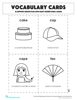 Vocabulary Cards: EL Support Lesson: How Many Sounds Does A Make?
