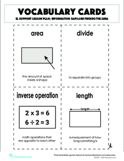 Vocabulary Cards: Information Gaps and Finding the Area
