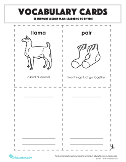 Vocabulary Cards: EL Support Lesson: Learning To Rhyme