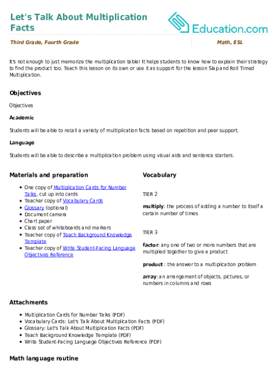 Let's Talk About Multiplication Facts