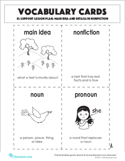 Vocabulary Cards: Main Idea and Details in Nonfiction