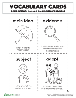 Vocabulary Cards: Main Idea and Supporting Evidence