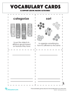 Vocabulary Cards: EL Support Lesson: Making Categories