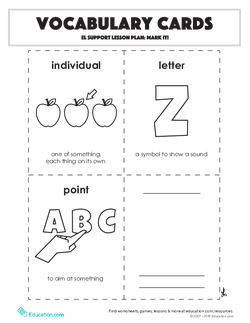Vocabulary Cards: EL Support Lesson: Mark It!