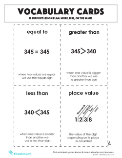 Vocabulary Cards: EL Support Lesson: More, Less, or the Same?