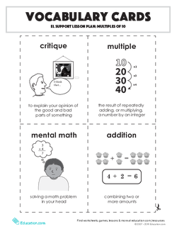 Vocabulary Cards: Multiples of 10