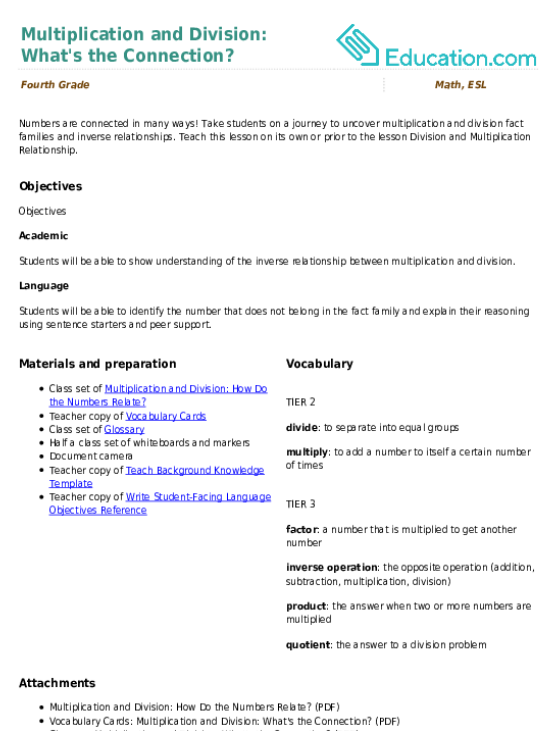 Multiplication and Division: What's the Connection?