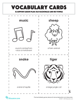 Vocabulary Cards: Old MacDonald and His Vowels