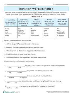 Transition Words in Fiction