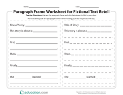 Paragraph Frame Worksheet for Fictional Text Retell