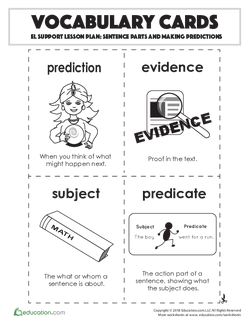 Vocabulary Cards: Sentence Parts and Making Predictions