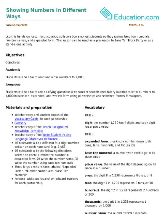 Showing Numbers in Different Ways