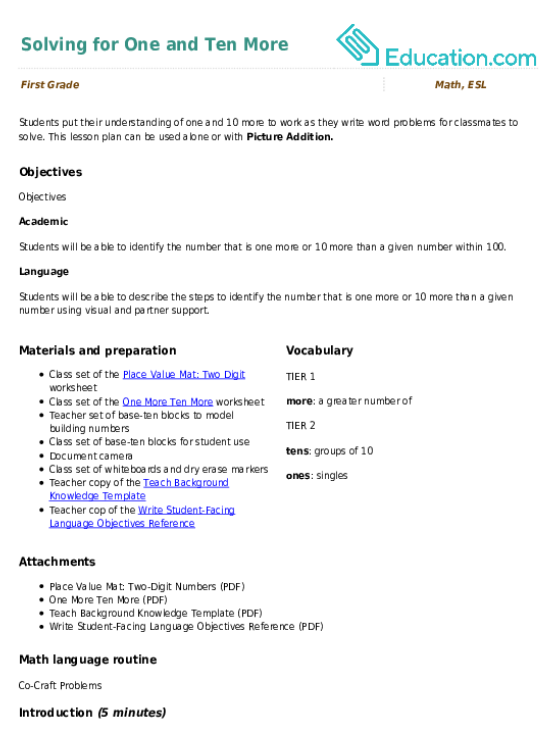 Solving for One and Ten More