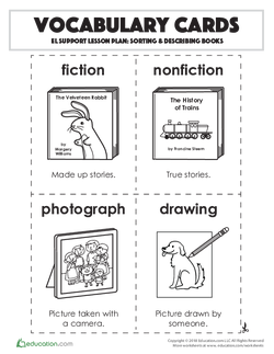 Vocabulary Cards: Sorting & Describing Books
