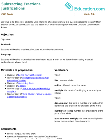 Subtracting Fractions Justifications large image