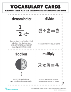 Vocabulary Cards: Talk About Your Strategy: Fractions of a Whole