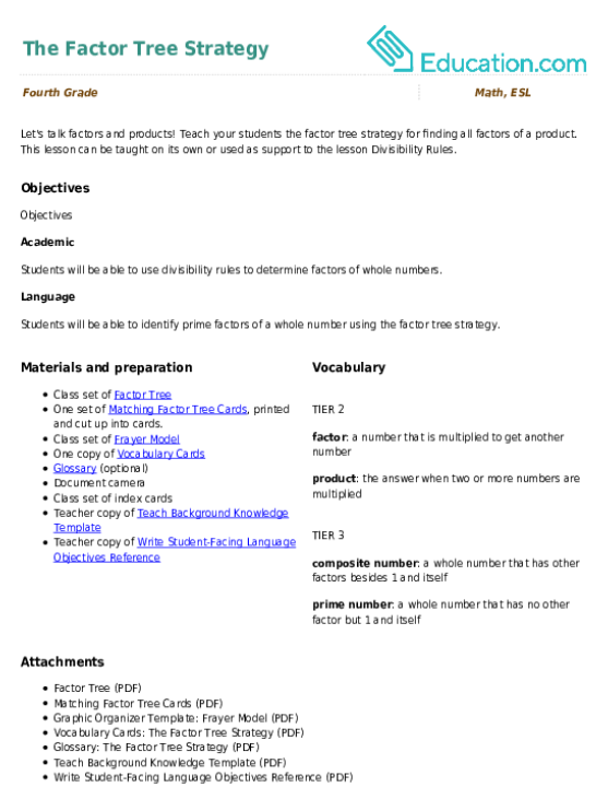 The Factor Tree Strategy