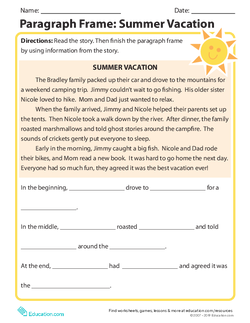 Paragraph Frame: Summer Vacation