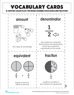 Vocabulary Cards: The Missing Numerator in Equivalent Fractions