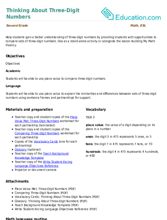 Thinking About Three-Digit Numbers