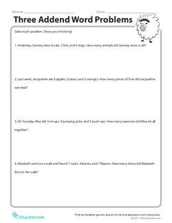 Three Addend Word Problems