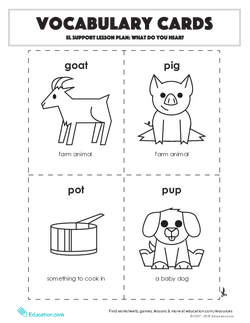 Vocabulary Cards: EL Support Lesson: What Do You Hear?