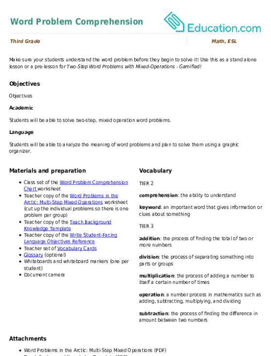 Word Problem Comprehension