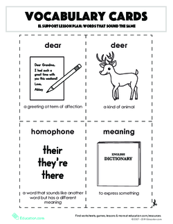 Vocabulary Cards: Words that Sound the Same