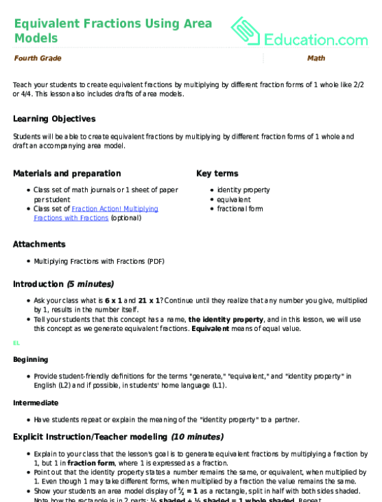 Equivalent Fractions Using Area Models