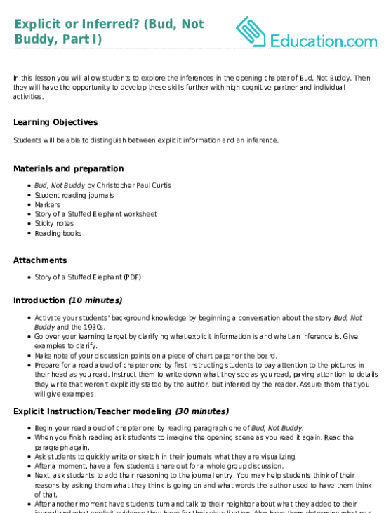 Explicit or Inferred? (Bud, Not Buddy, Part I)
