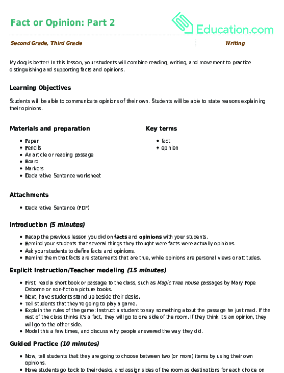 Fact or Opinion: Part 2