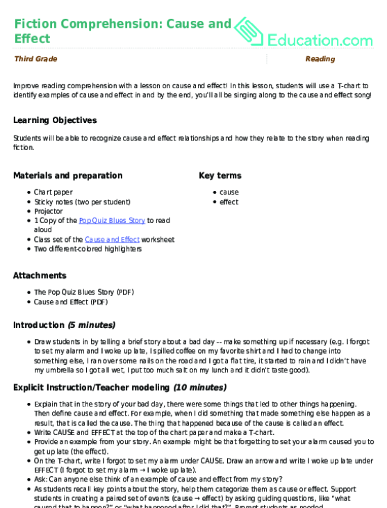 Fiction Comprehension: Cause and Effect
