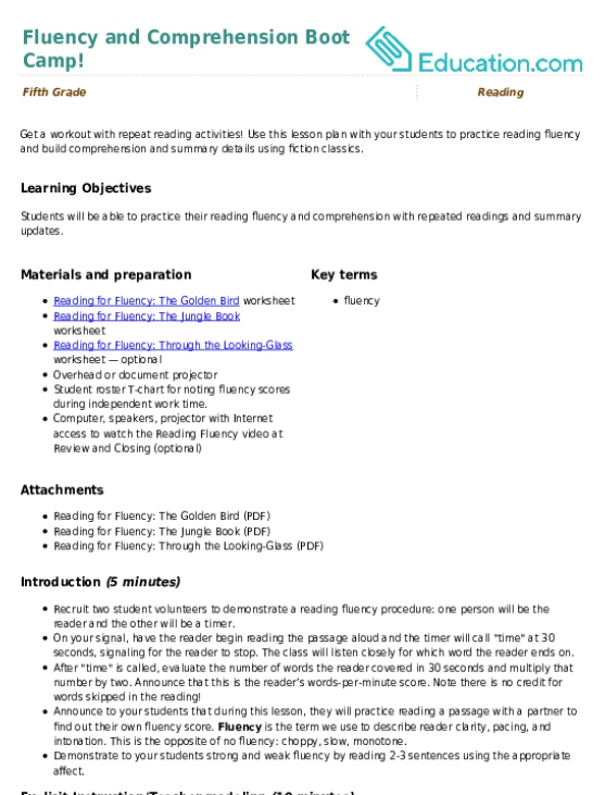 Fluency and Comprehension Boot Camp!