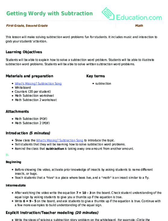 Getting Wordy with Subtraction