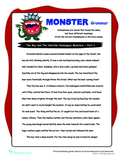 Homophone Story Worksheet