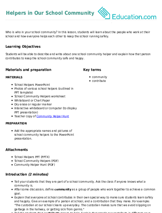 Helpers in Our School Community