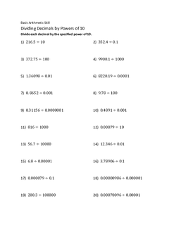 Dividing Decimals by Powers of Ten