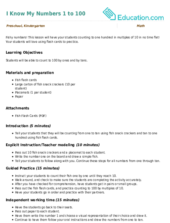 I Know My Numbers 1 to 100