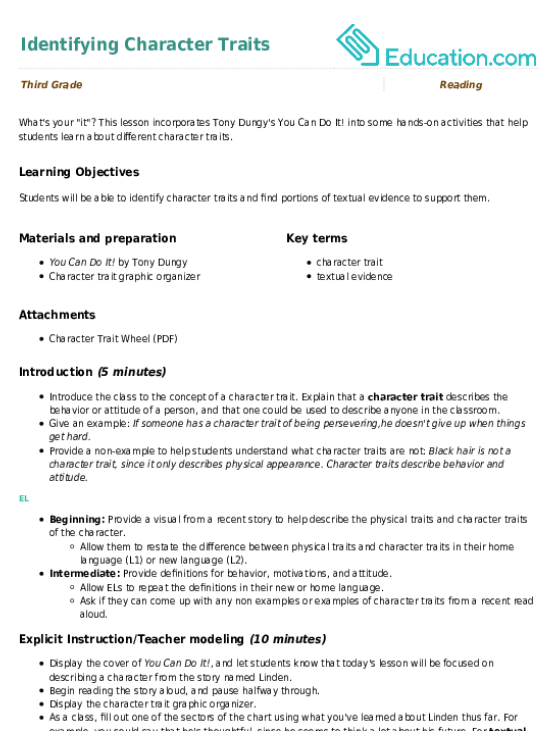 Identifying Character Traits