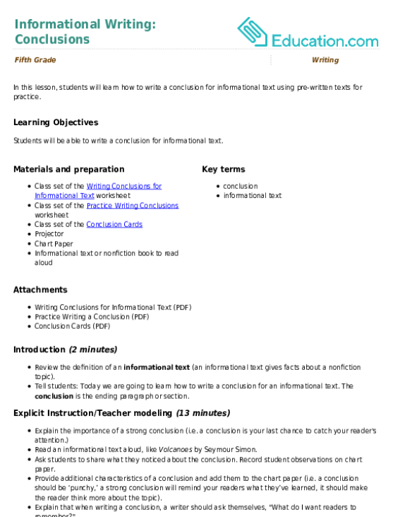 Informational Writing: Conclusions