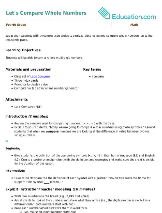 4.NBT.A.2 Lesson Plans Common Core Math
