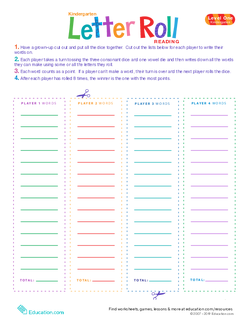 Kindergarten Letter Roll Reading Game