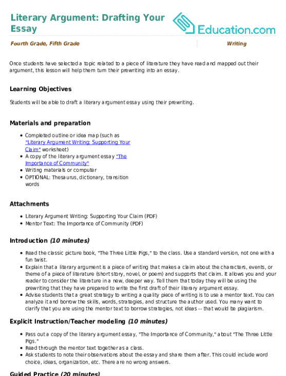 Literary Argument: Drafting Your Essay