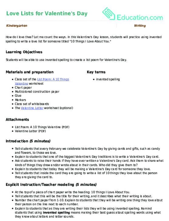 Love Lists for Valentine's Day